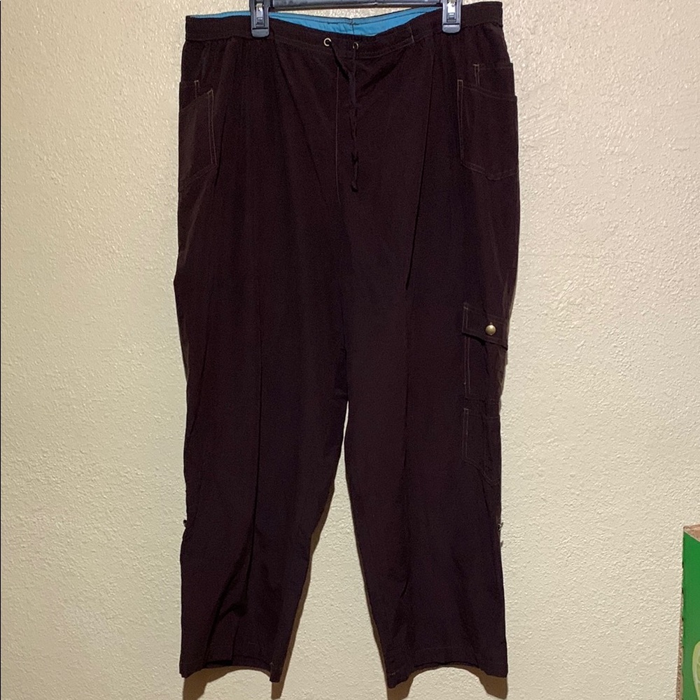 Just My Size Pants 18W/20W Brown Wide Leg Straight Pockets Light Weight Cotton